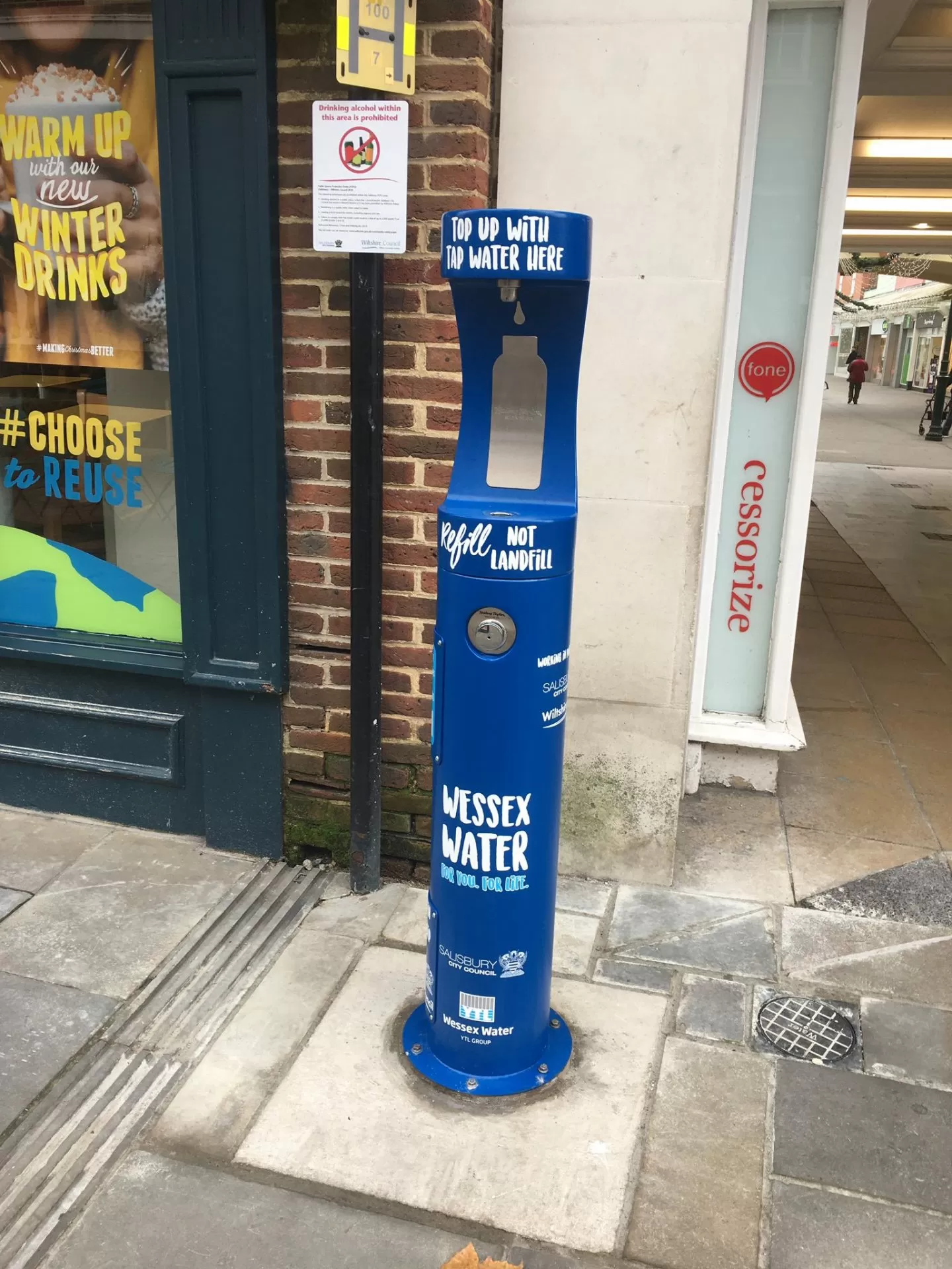 Newly installed Wessex Water and Salisbury Council bottle refill station.